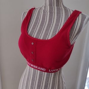 Lucky Brand Red Waffle Knit Wire Free Logo Bra Size L